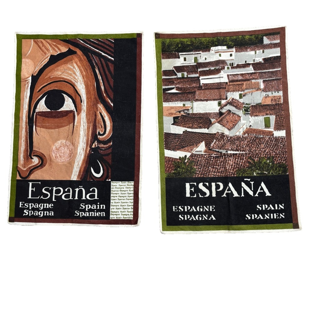 VTG‎ Espana Fabric Wall Hanging Pair Face & Buildings 19x20 in each Travel Art